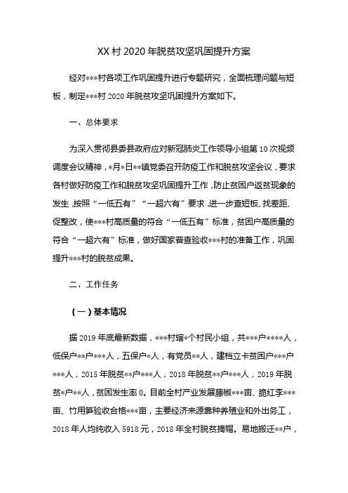 XX村2020年脱贫攻坚巩固提升方案