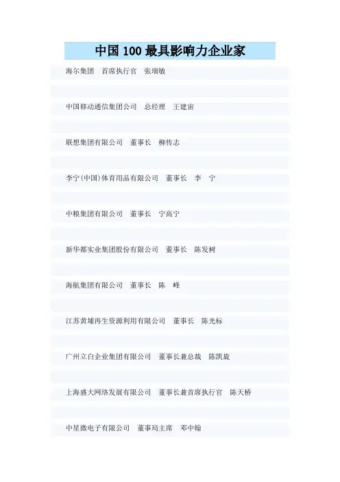 中国100最具影响力企业家