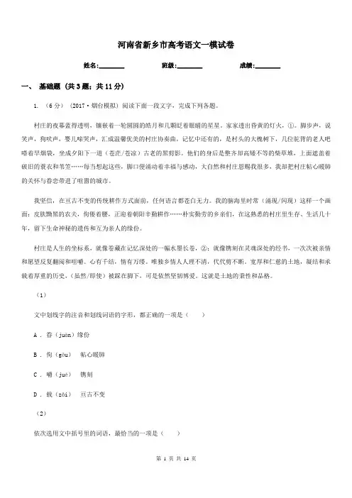 河南省新乡市高考语文一模试卷
