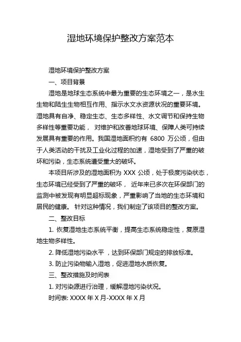 湿地环境保护整改方案范本