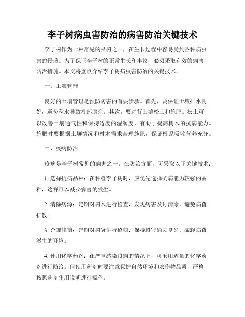 李子树病虫害防治的病害防治关键技术