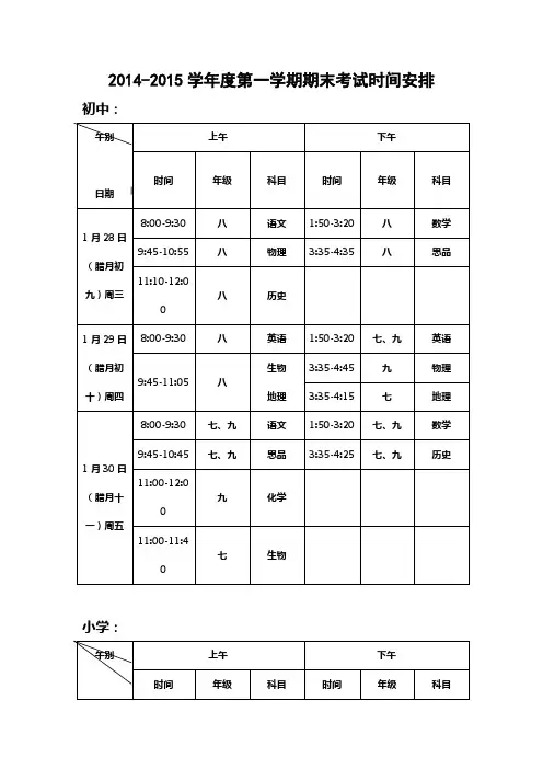 考试时间安排表及考试范围