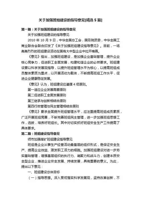 关于加强班组建设的指导意见[精选5篇]