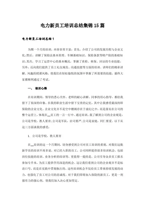 电力新员工培训总结集锦15篇