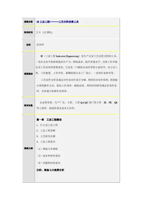 IE工业工程-------工艺分析改善工具