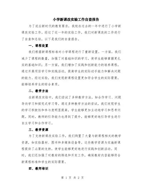 小学新课改实验工作自查报告