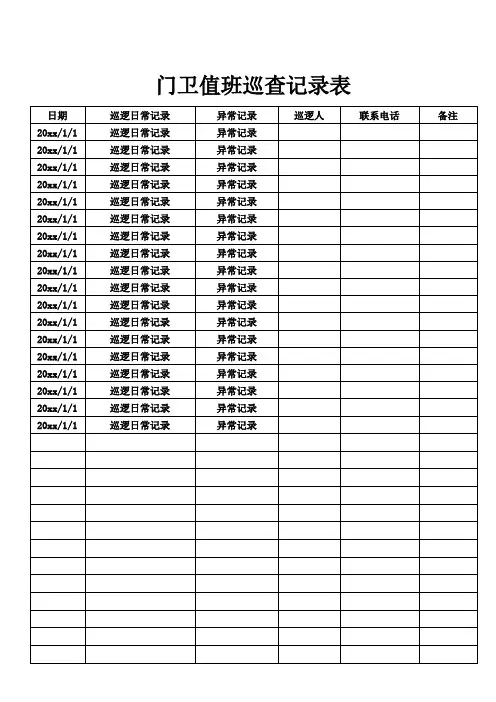 门卫值班巡查记录表
