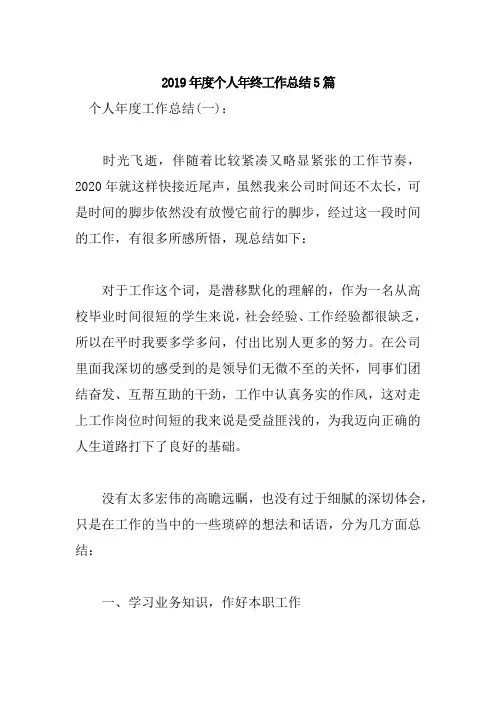 2019年度个人年终工作总结5篇