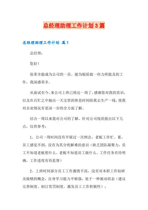 总经理助理工作计划3篇(多篇)