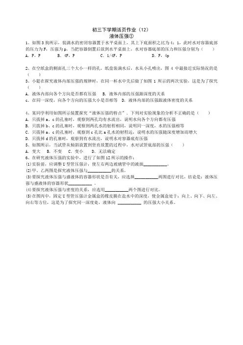 (五四制)九年级物理下学期活页作业(12)word版(2019~2020学年度)