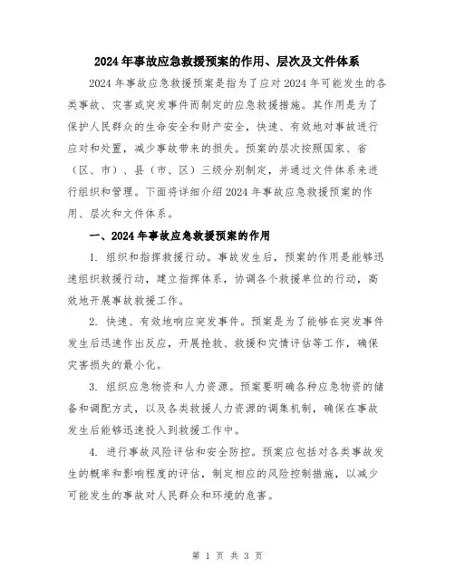 2024年事故应急救援预案的作用、层次及文件体系