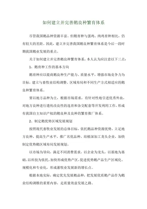 如何建立并完善鹅良种繁育体系
