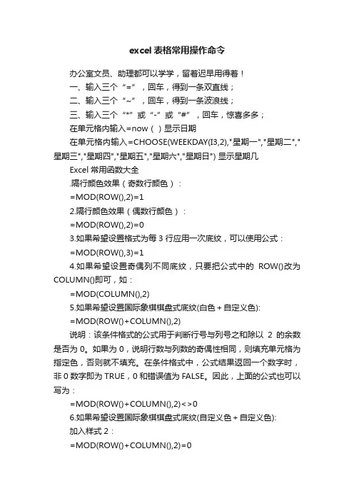excel表格常用操作命令
