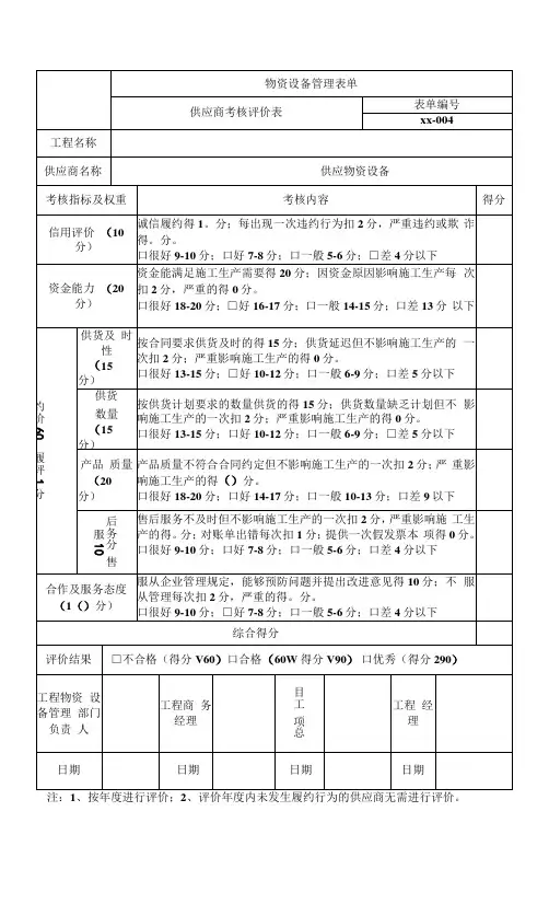 供应商考核评价表