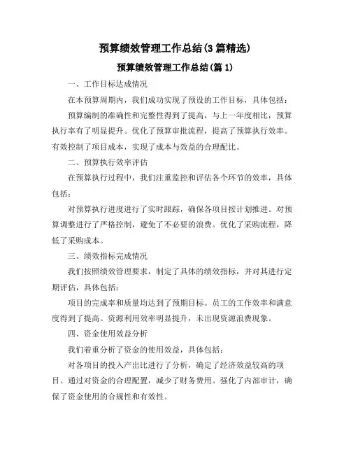 预算绩效管理工作总结(3篇精选)