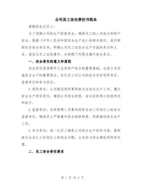 公司员工安全责任书范本