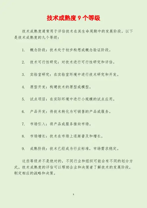 技术成熟度9个等级