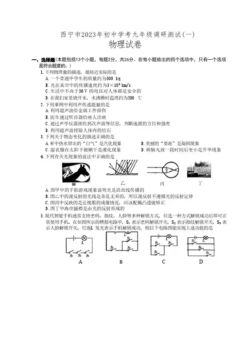 2023年青海省西宁市中考一模物理试题(无答案)