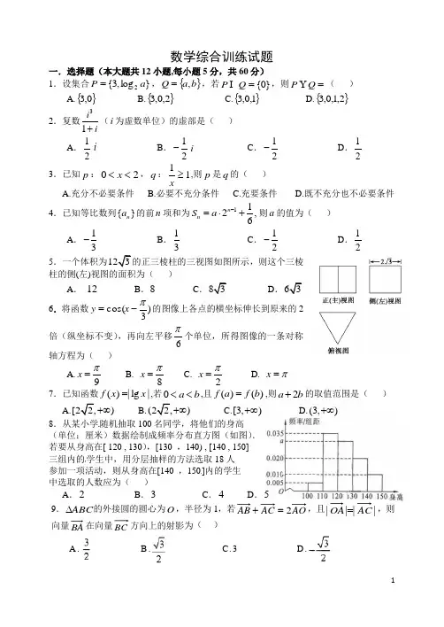 高三数学综合训练试题