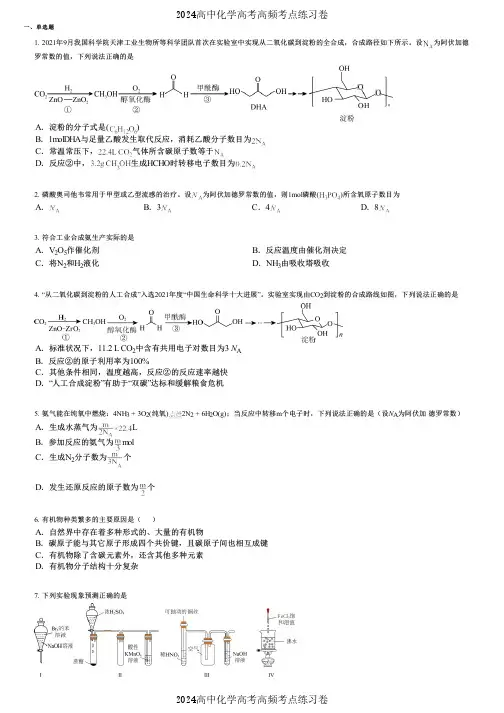 2024高中化学高考高频考点练习卷(押题版) (119)