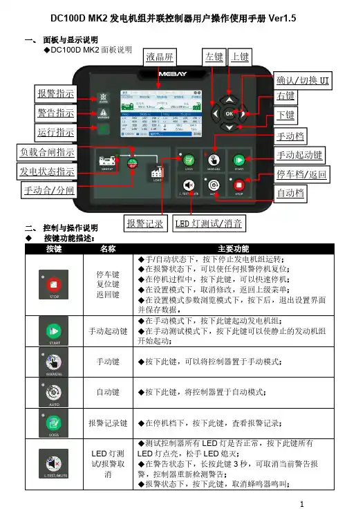 重庆铭贝DC100D MK2发电机组并联控制器 快速操作说明手册Ver1.5