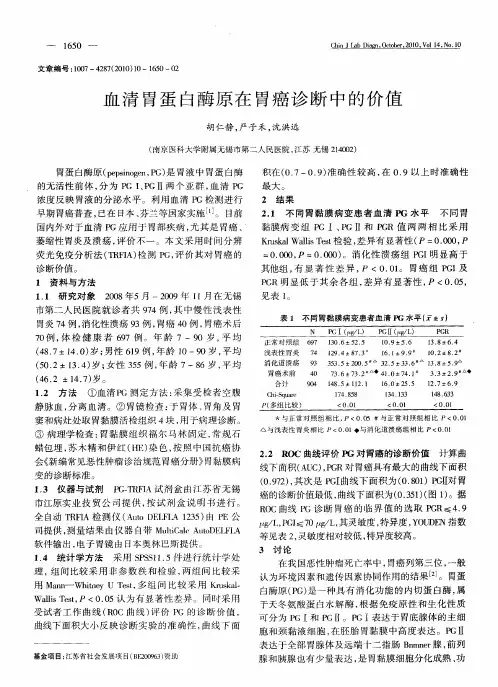 血清胃蛋白酶原在胃癌诊断中的价值