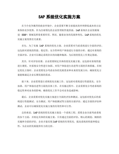 SAP系统优化实施方案