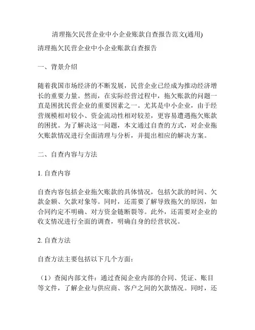 清理拖欠民营企业中小企业账款自查报告范文(通用)