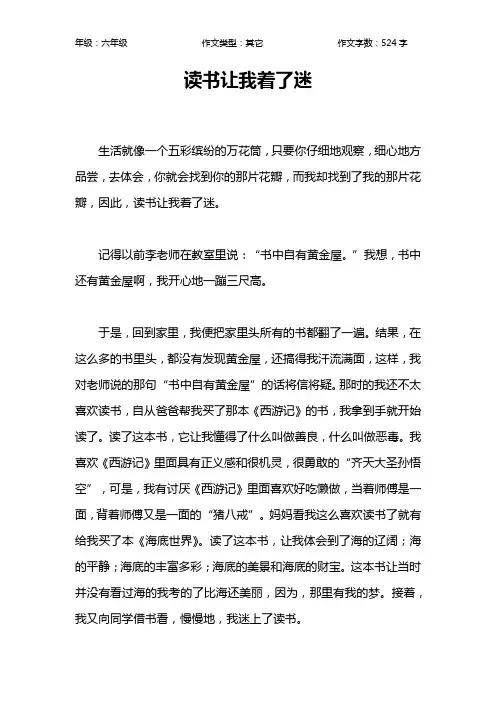 读书让我着了迷作文【小学六年级500字】
