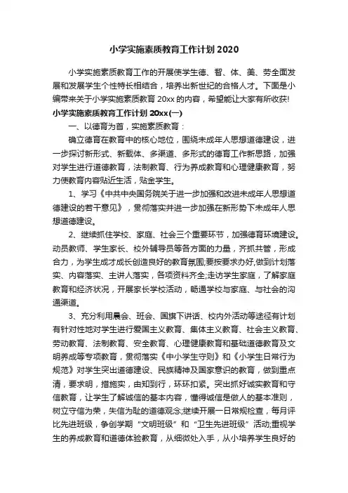 小学实施素质教育工作计划2020