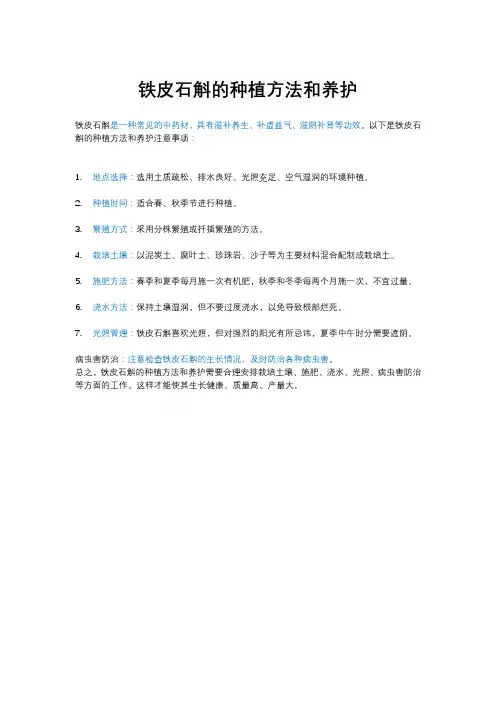 铁皮石斛的种植方法和养护