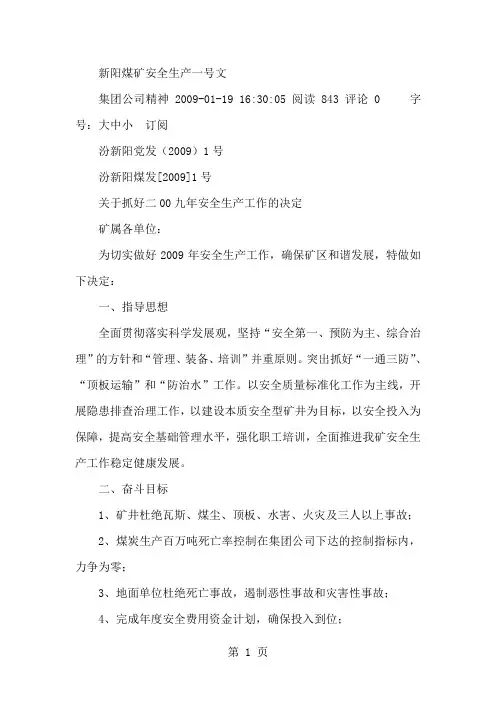 新阳煤矿安全生产一号文共10页word资料