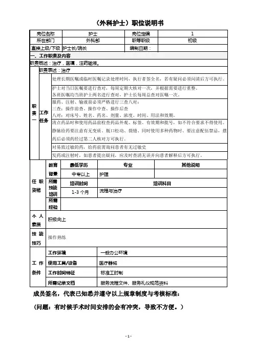 医美整形外科护士岗位说明书