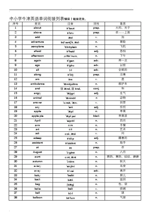 中小学牛津英语单词衔接(小升初)