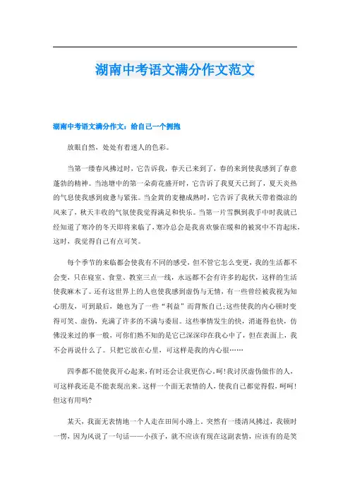 湖南中考语文满分作文范文