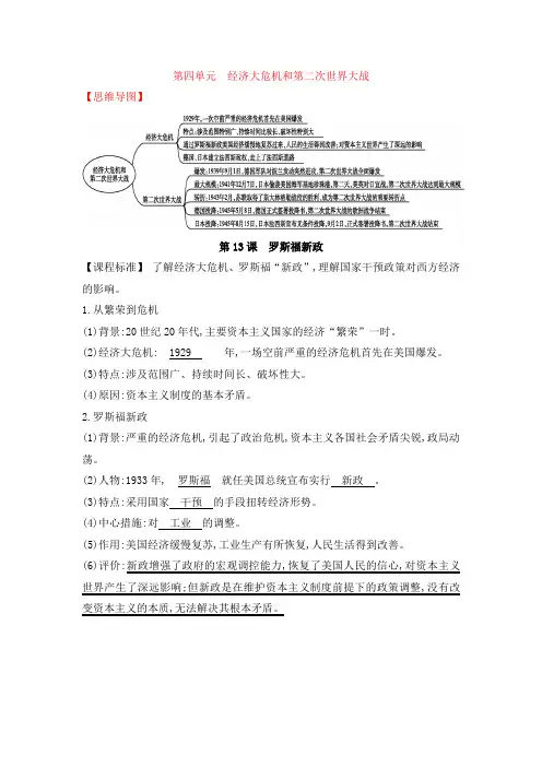 【人教部编】九年级下册历史知识点：第四单元 经济大危机和第二次世界大战