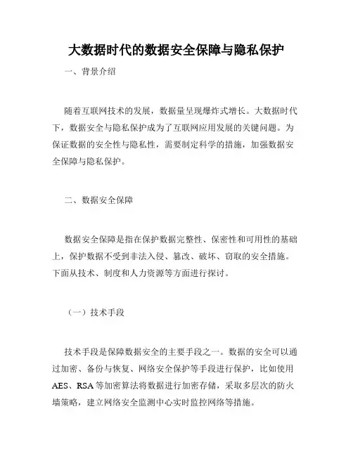 大数据时代的数据安全保障与隐私保护