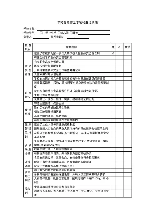 学校食品安全专项检查记录表