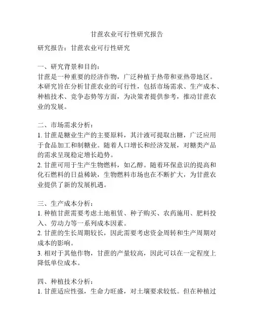 甘蔗农业可行性研究报告