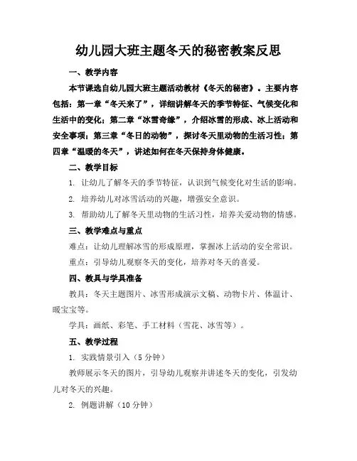 幼儿园大班主题冬天的秘密教案反思