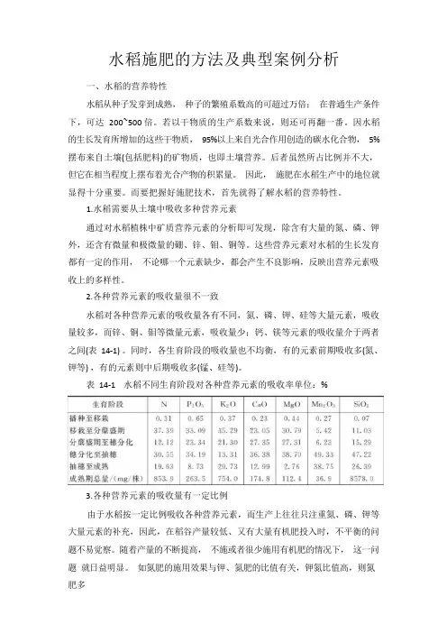 水稻施肥的方法及典型案例分析