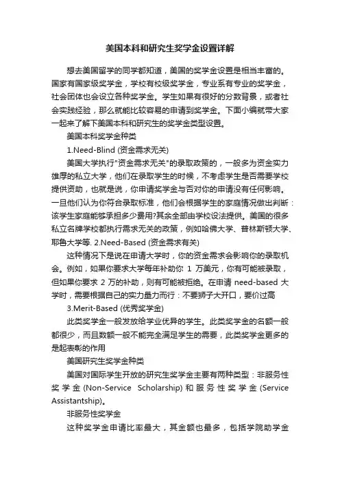 美国本科和研究生奖学金设置详解