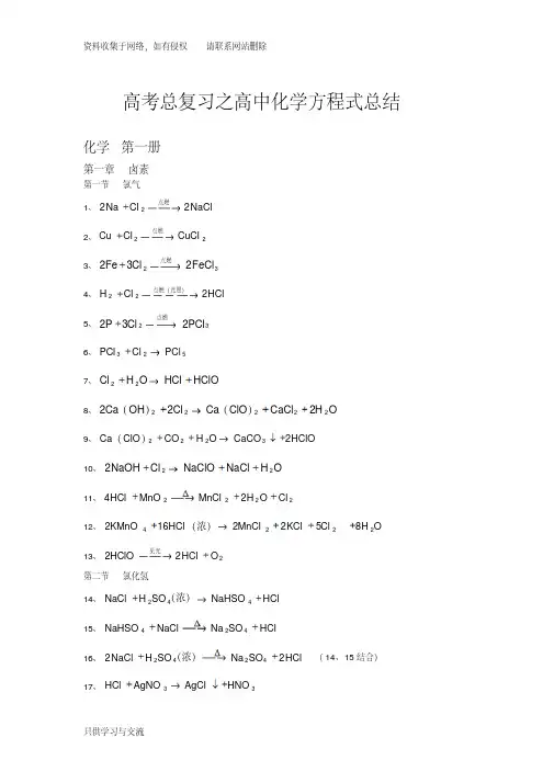 上海高中化学方程式[全]
