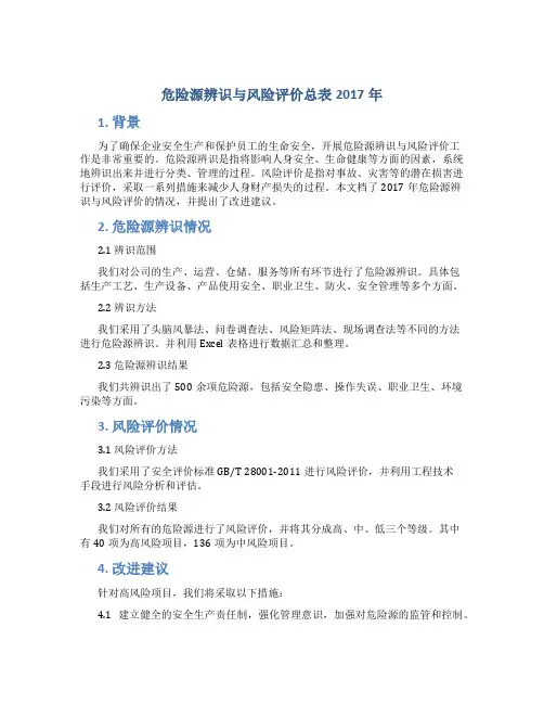 危险源辨识与风险评价总表2017年