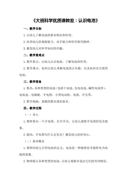 大班科学优质课教案《认识电池》