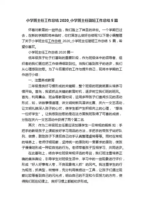 小学班主任工作总结2020_小学班主任简短工作总结5篇