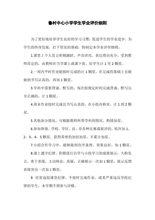 鲁村中心小学学生学业评价细则