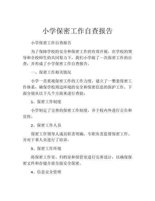 小学保密工作自查报告