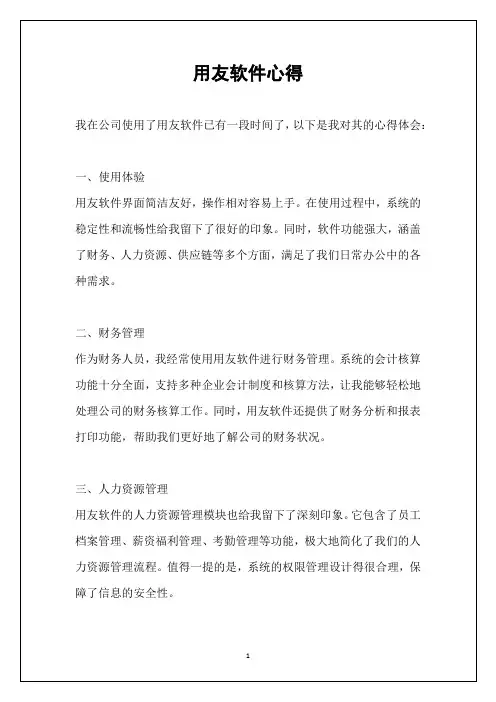 用友软件心得