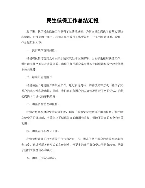 民生低保工作总结汇报